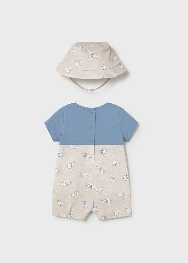 Pagliaccetto finta salopette con cappello neonato Mayoral Newborn elefanti tortora Mayoral 0-1 Mesi 55cm