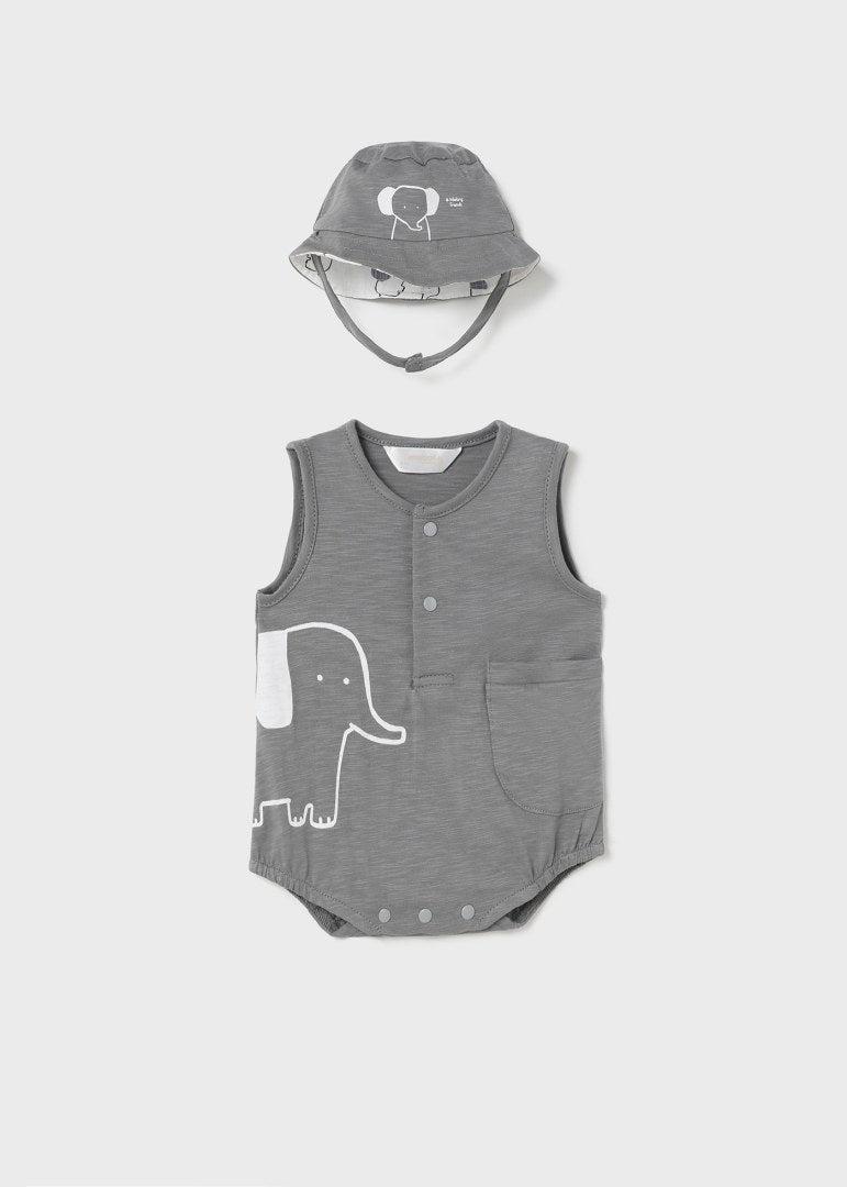 Pagliaccetto smanicato con cappello neonato Mayoral Newborn grigio - ErreGiModaBimbo