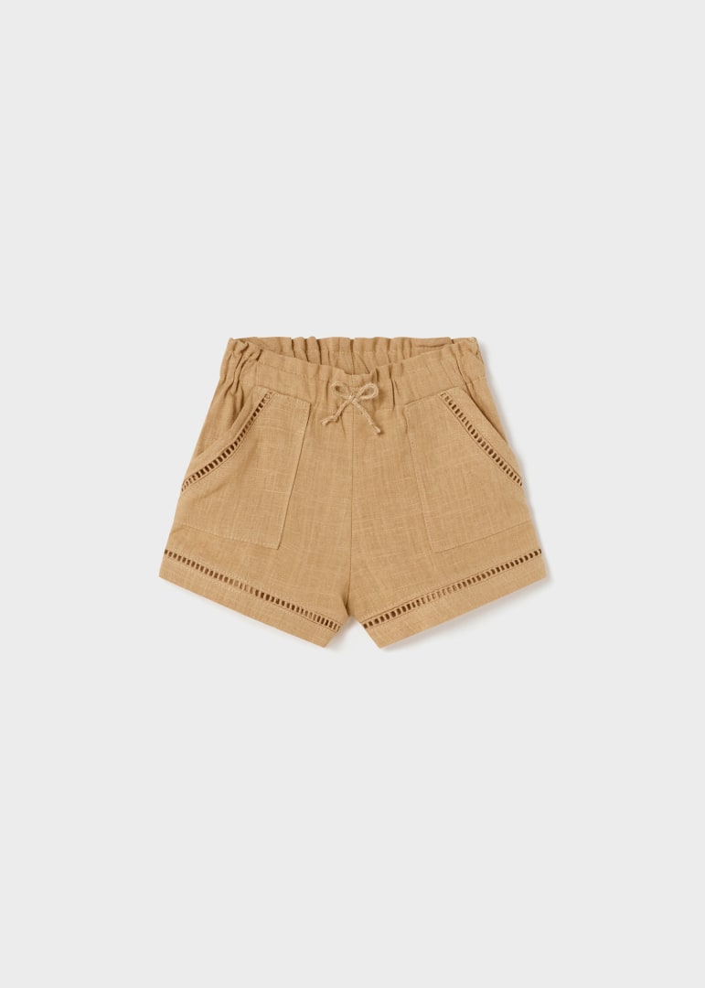 Pantalocino corto neonata Mayoral in lino caramello - ErreGiModaBimbo