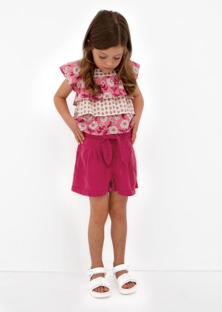 Pantaloncino morbido bambina Mayoral fiocco TENCEL™ Lyocell Hibisco - ErreGiModaBimbo