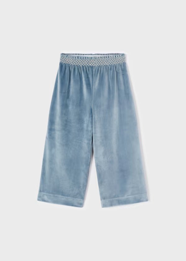 Pantalone cropped bambina Mayoral velluto azzurro - ErreGiModaBimbo