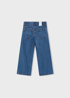 Pantaloni jeans bambina wide blu medio, retro con tasche