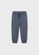 Pantaloni cargo bambino blu, elastici in vita e caviglie, tasca laterale