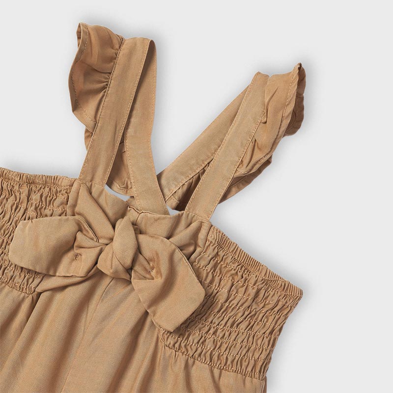 Pantloni salopette bambina Mayoral Jumpsuit fiocco caramello - ErreGiModaBimbo