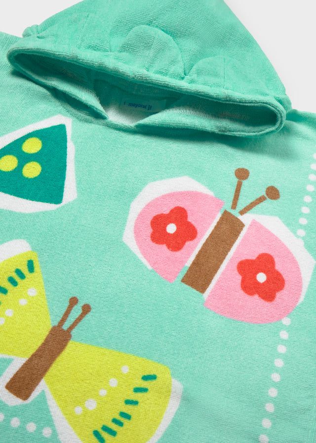 Poncho asciugamano mare con cappuccio neonata Mayoral farfalle turchese Mayoral 12 Mesi 80cm