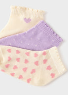Set 3 calzini corti neonata Mayoral cuori lilla e panna Mayoral 6 Mesi 68cm