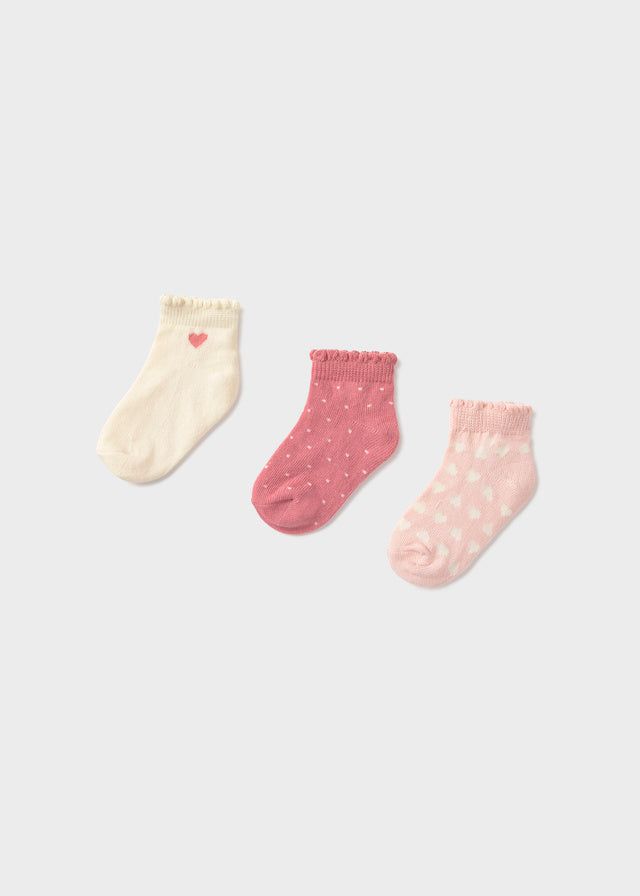 Set 3 calzini corti neonata Mayoral cuori rosa e panna Mayoral 6 Mesi 68cm