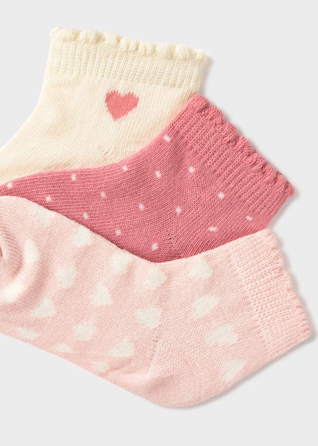 Set 3 calzini corti neonata Mayoral cuori rosa e panna Mayoral 6 Mesi 68cm