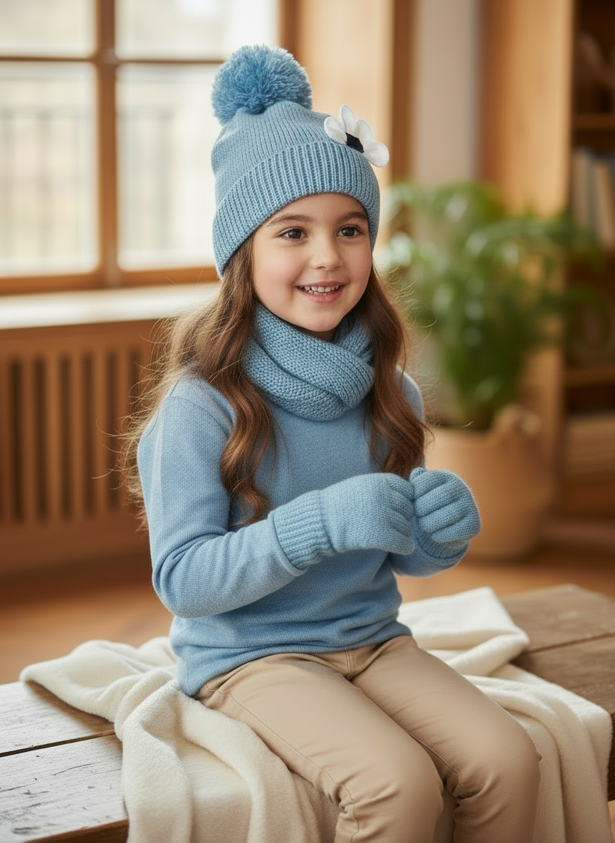 Set 3 pezzi cappello+scaldacollo+guanti bambina Mayoral fiore celeste Mayoral 4 Anni 104cm