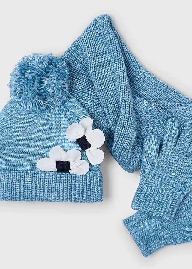 Set 3 pezzi cappello+scaldacollo+guanti bambina Mayoral fiore celeste Mayoral 4 Anni 104cm