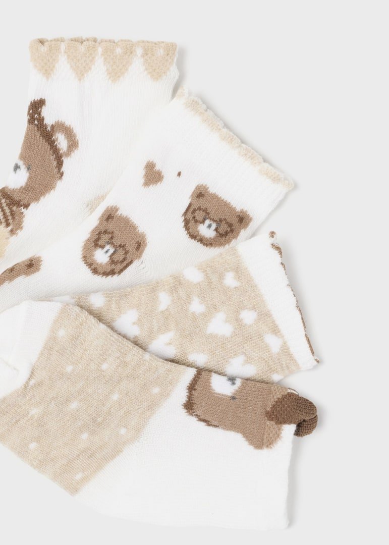 Set 4 paia calzini neonata Mayoral Newborn con stampa orsetti beige - ErreGiModaBimbo