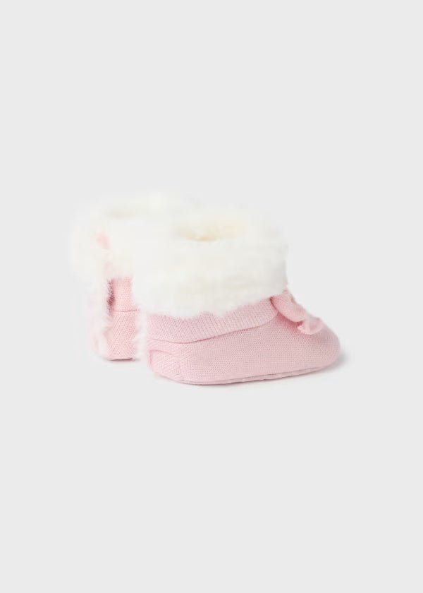 Stivaletto tricot pellicciotto neonata Mayoral Newborn rosa - ErreGiModaBimbo