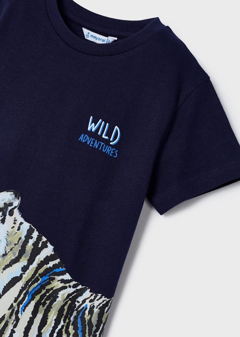T-shirt bambino Mayoral cotone sotenibile "Wild" blu - ErreGiModaBimbo
