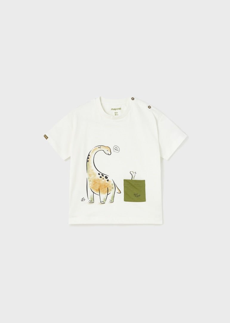 T-shirt interattiva skater fit neonato Mayoral bianca "Dino Friends" - ErreGiModaBimbo