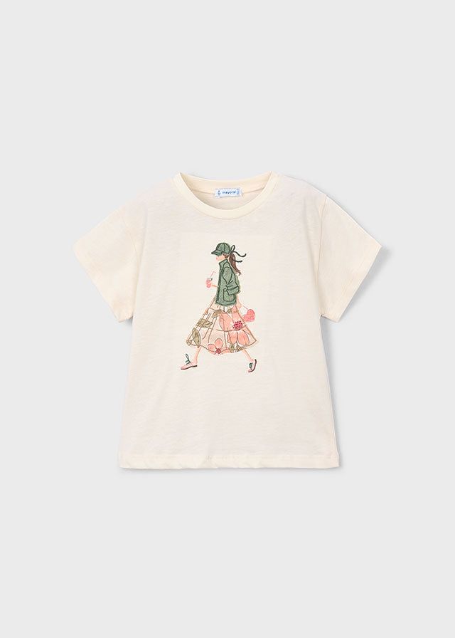 T-shirt Bambina Panna con Grafica City Girl Mayoral 2 Anni 92cm