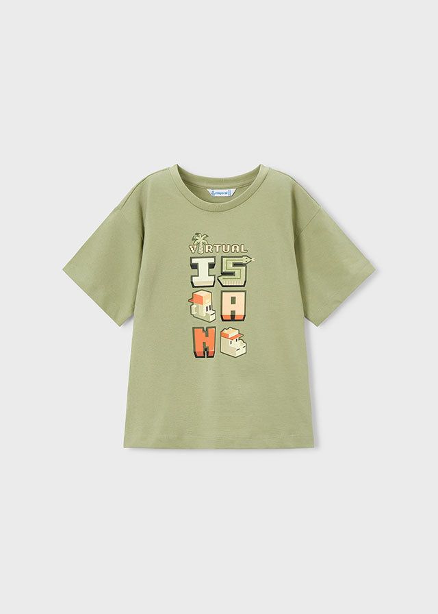 T-shirt bambino verde salvia con grafica Virtual Island Mayoral 2 Anni 92cm
