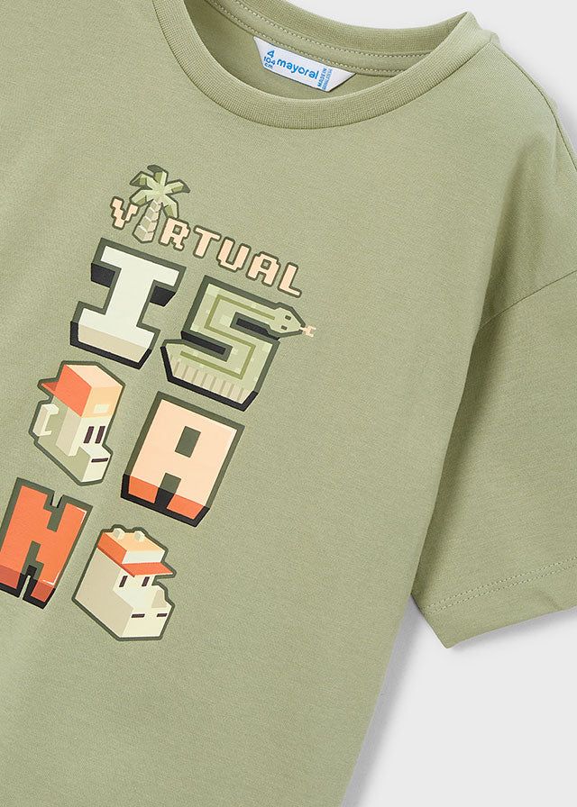 T-shirt bambino verde salvia con grafica Virtual Island Mayoral 2 Anni 92cm