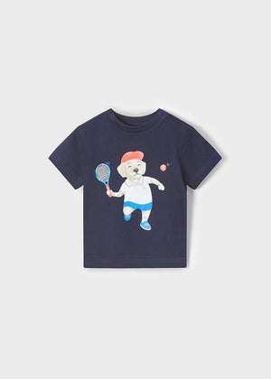 T-Shirt neonato Mayoral blu stampa orsetto tennis - ErreGiModaBimbo