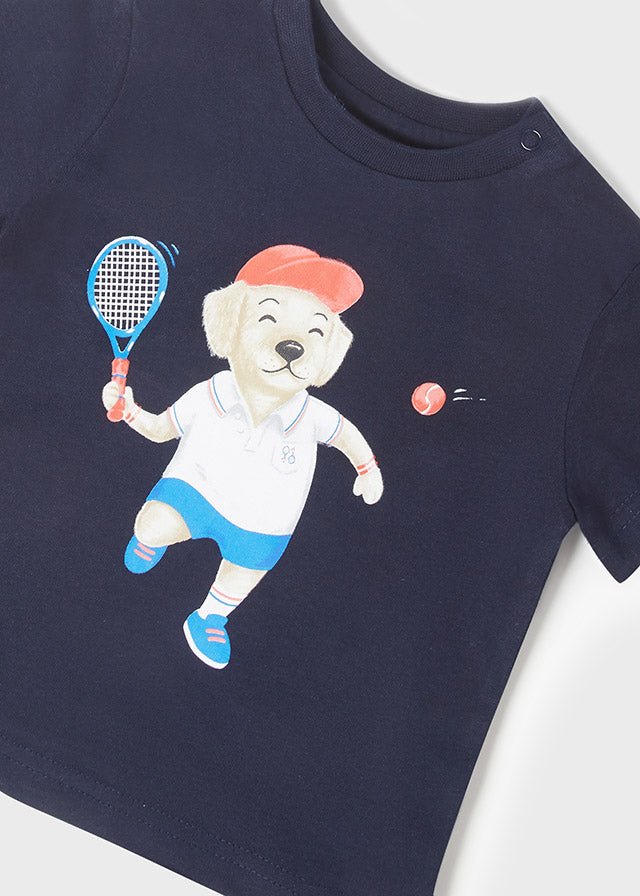 T-Shirt neonato Mayoral blu stampa orsetto tennis - ErreGiModaBimbo