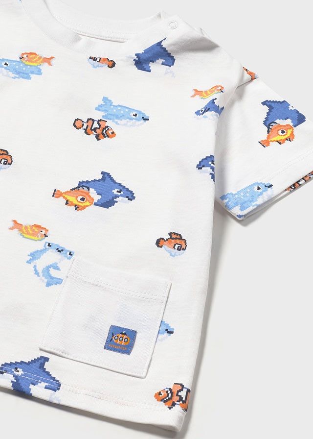 T-shirt neonato pesci pixel Mayoral in Azzurro e Bianco Mayoral 6 Mesi 68cm