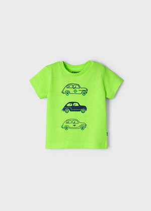 T-Shirt neonato Mayoral verde fluo stampa macchine - ErreGiModaBimbo