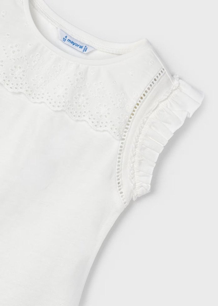T-Shirt smanicata traforata fresco cotone bambina Mayoral panna Mayoral Panna