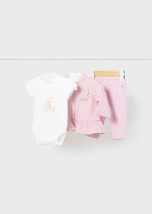 Tuta 3 pezzi fresco cotone neonata Mayoral Newborn Rosa baby "Orsetto" - ErreGiModaBimbo