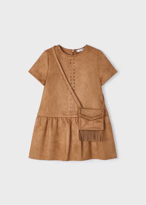 Vestito camosciato con borsetta bambina Mayoral ciniglia cannella - ErreGiModaBimbo