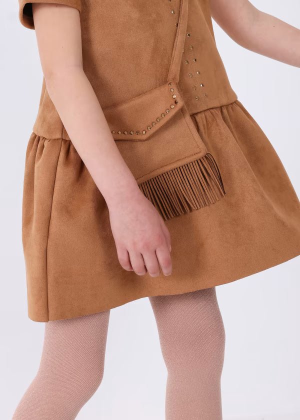 Vestito camosciato con borsetta bambina Mayoral ciniglia cannella - ErreGiModaBimbo
