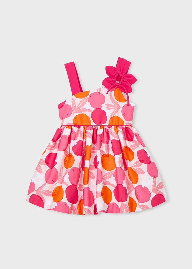 Vestito cerimonia bambina asimmetrico Mayoral con fiocco rosa e stampa a pallini