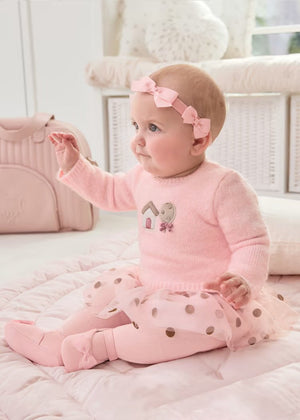 Vestito combinato neonata Mayoral Newborn rosa pois - ErreGiModaBimbo