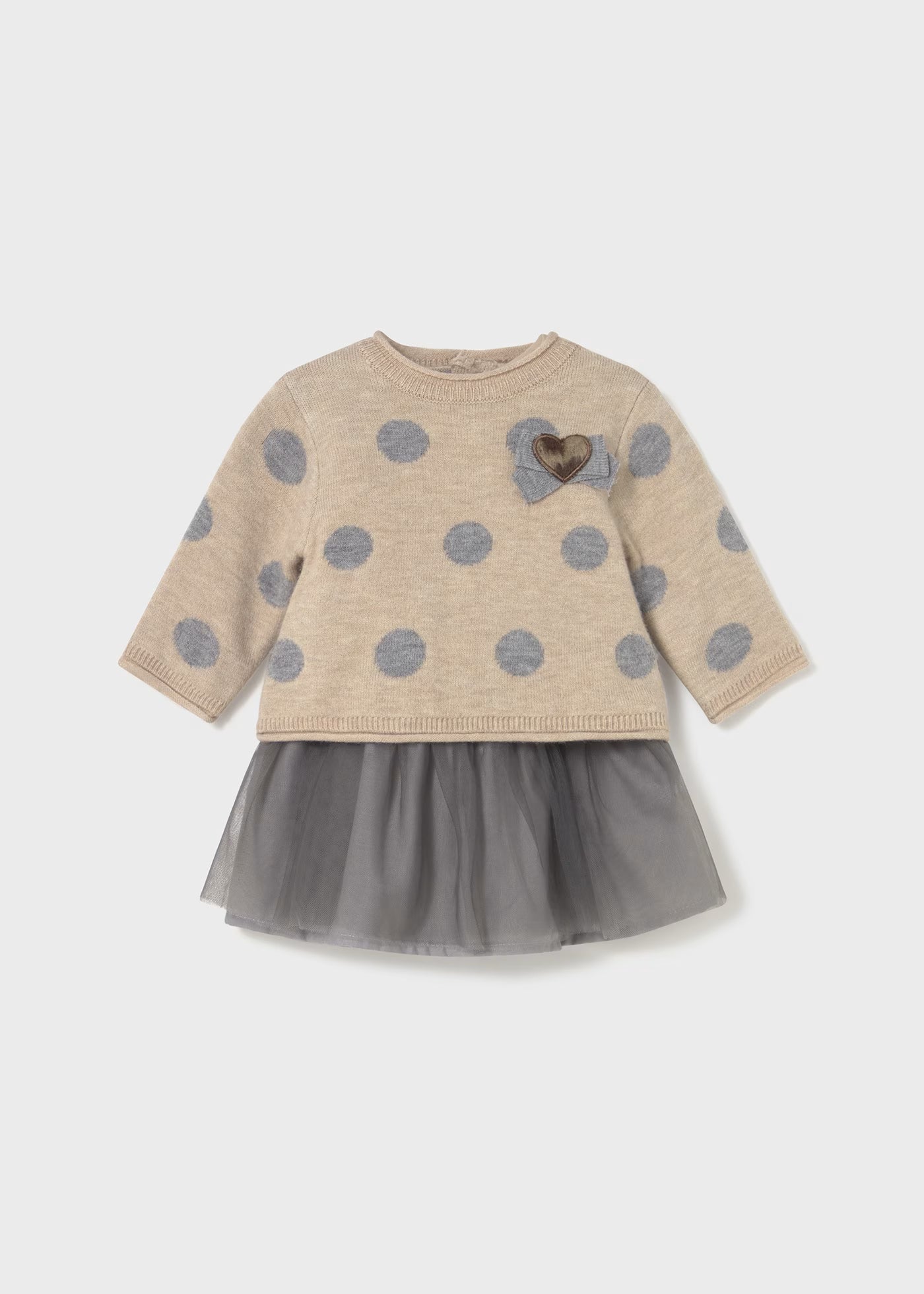 Vestito combinato tulle neonata Mayoral Newborn beige grigio pois Mayoral 0-1 Mesi 55cm