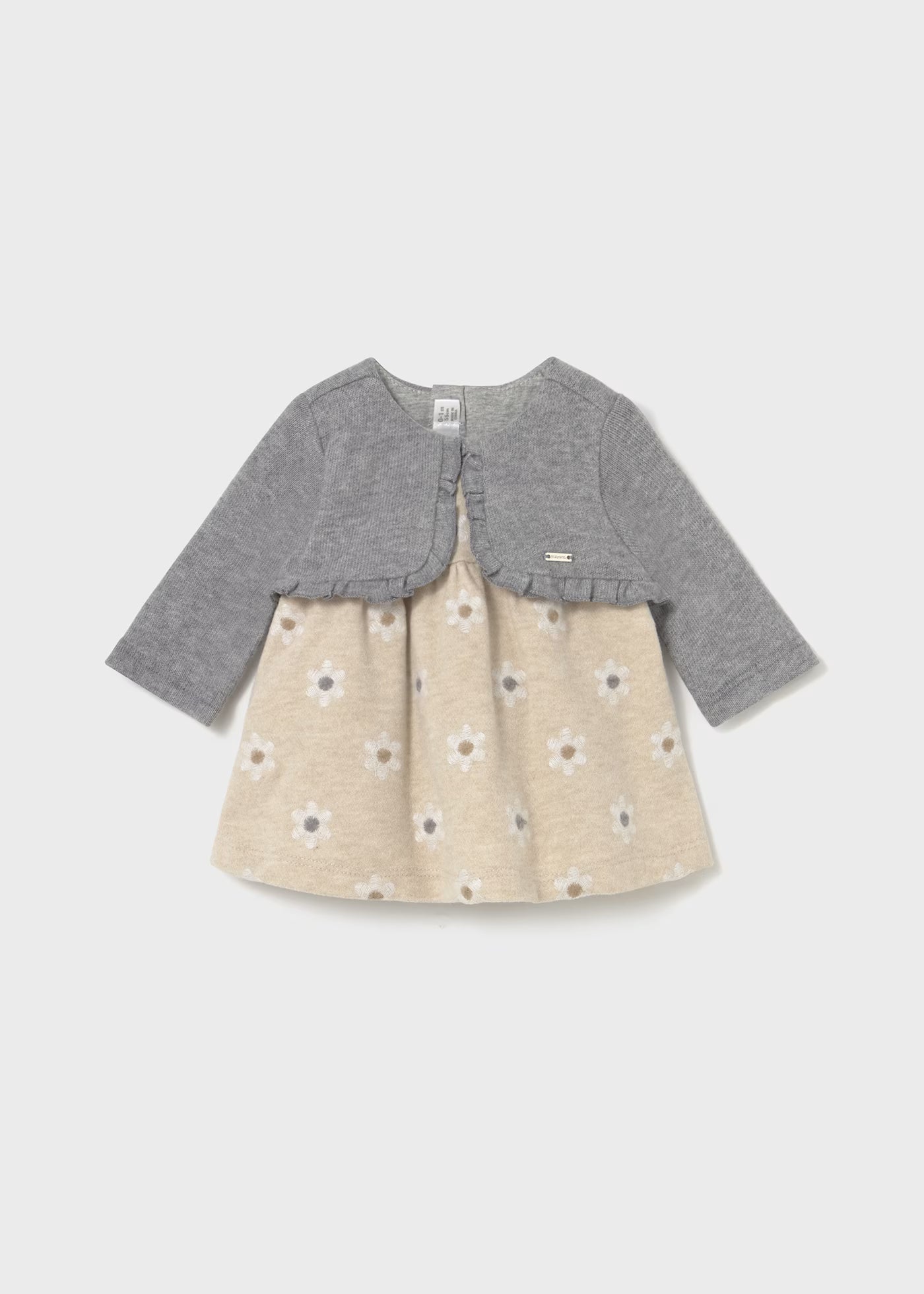 Vestito con finto cardigan neonata Mayoral Newbon beige-grigio floreale Mayoral 0-1 Mesi 55cm