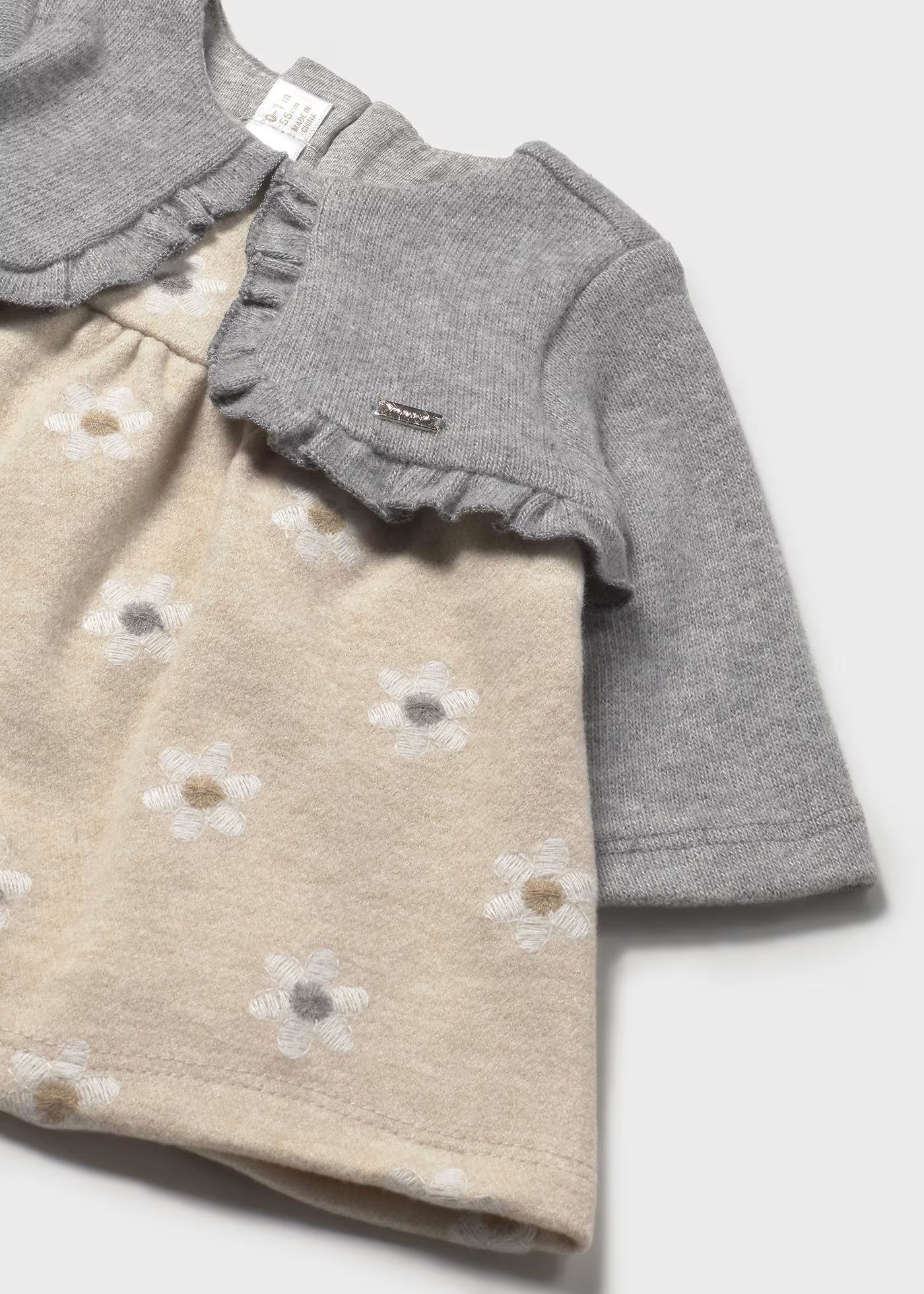 Vestito con finto cardigan neonata Mayoral Newbon beige-grigio floreale Mayoral 0-1 Mesi 55cm
