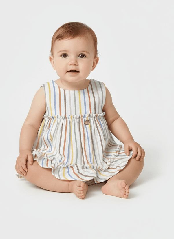 Vestito copri pannolino neonata Mayoral Newborn righe colorate pastello Mayoral Righe