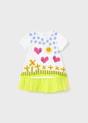 Vestito cotone neonata Mayoral combinato con volant tulle lime - ErreGiModaBimbo