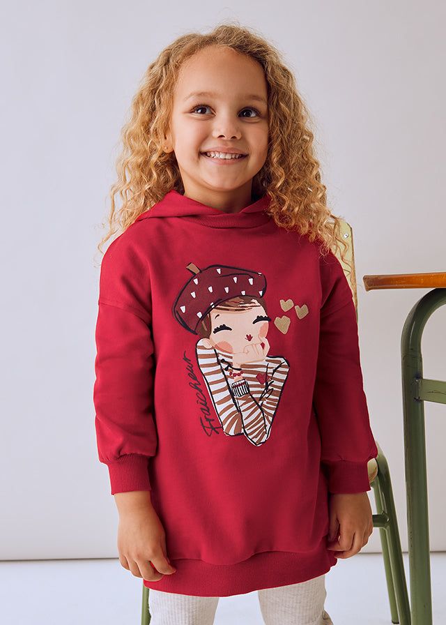 Vestito felpa cappuccio bambina Mayoral Parigina rosso Mayoral 2 Anni 92cm