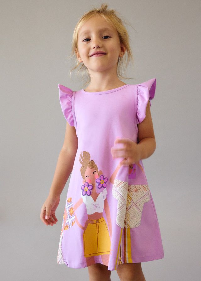 Vestito cotone bambina Mayoral lilla con stampa Modelle