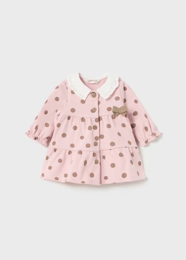 Vestito rosa stampa pois beige caldo cotone neonata Mayoral Newborn - ErreGiModaBimbo