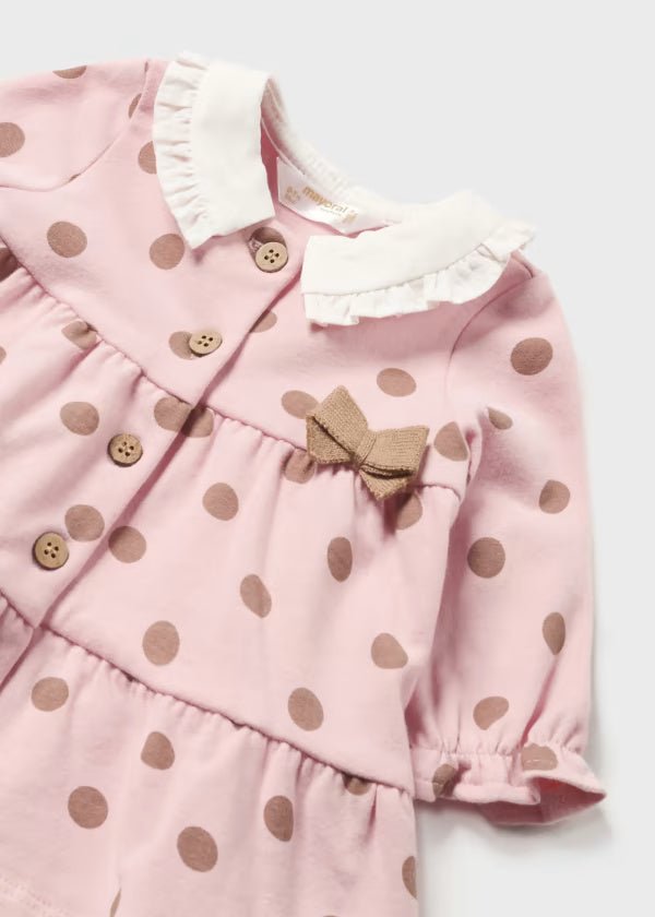Vestito rosa stampa pois beige caldo cotone neonata Mayoral Newborn - ErreGiModaBimbo