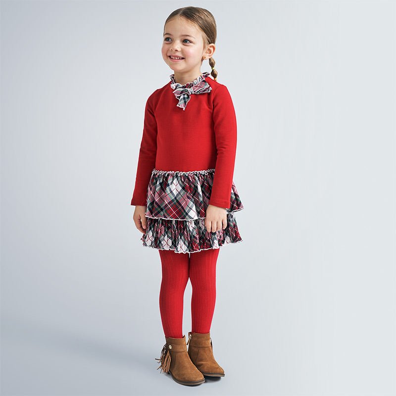 Vestito rosso bambina Mayroal combinato fantasia quadri - ErreGiModaBimbo