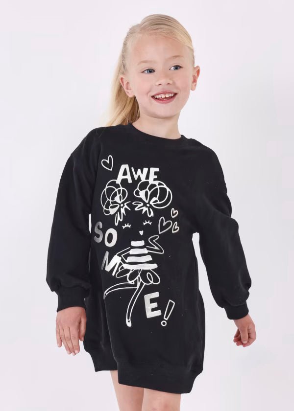 Vestito stampato caldo cotone bambina Mayoral nero - ErreGiModaBimbo