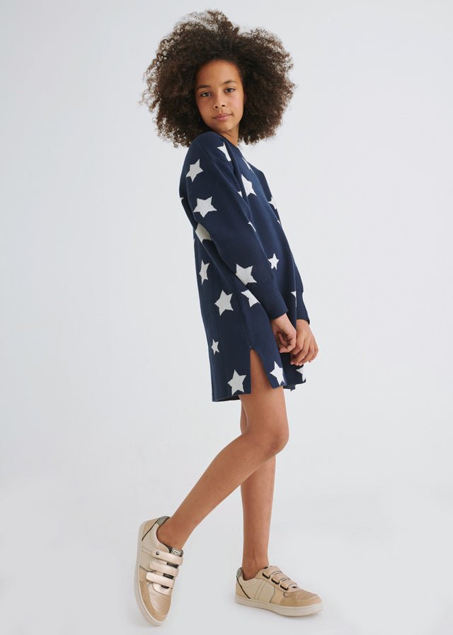 Vestito tricot manica lunga ragazza Mayoral stelle blu - ErreGiModaBimbo