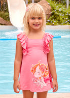 Vestito bambina rosa geranio Mayoral con volant, abbigliamento estivo per bambine