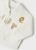 Felpa zip neonata Mayoral bianca stampa glitter dorata
