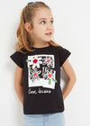 T-shirt bambina Mayoral nera stampa fiori