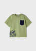 T-shirt bambino Mayoral skater fit verde stampa t-Rex