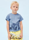 T-shirt bambino Mayoral stampa elefanti azzurra