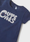 T-shirt neonata Mayoral blu stampa glitterata "Cats"